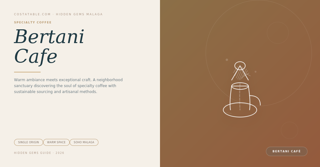 Bertani Cafe Malaga specialkaffe med pourover-bryggningsutrustning