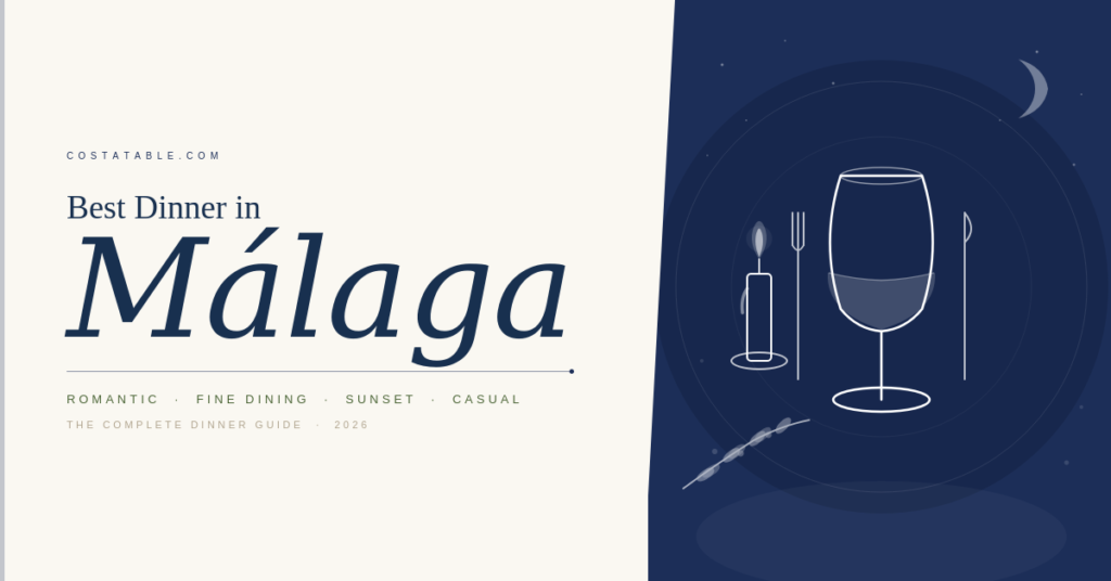 Wine glass, candle and cutlery illustration for the best dinner in Málaga guide