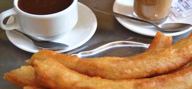Casa Aranda Málaga churros served with hot chocolate and coffee