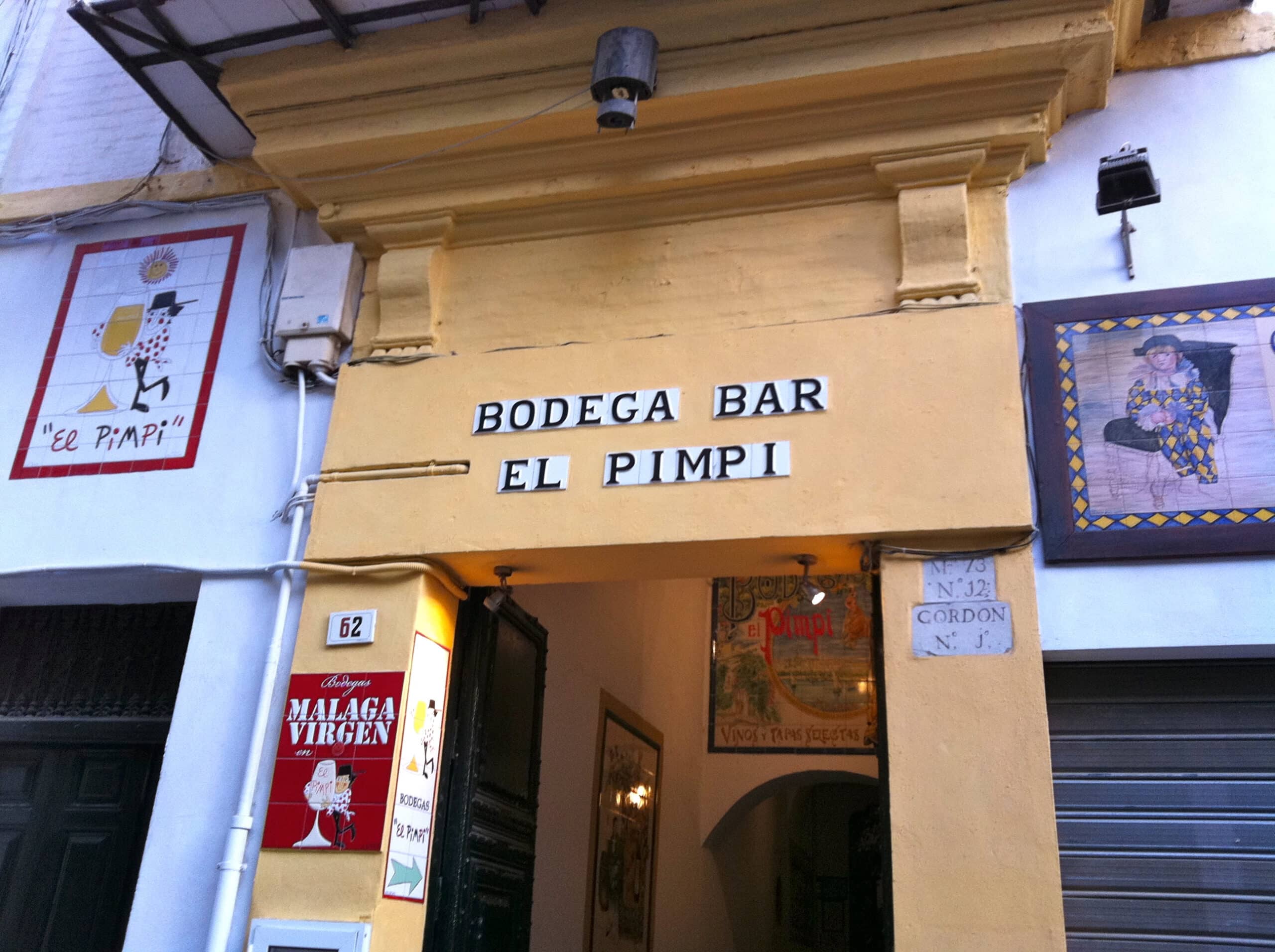 El Pimpi Málaga bodega bar entrance with traditional Andalusian facade