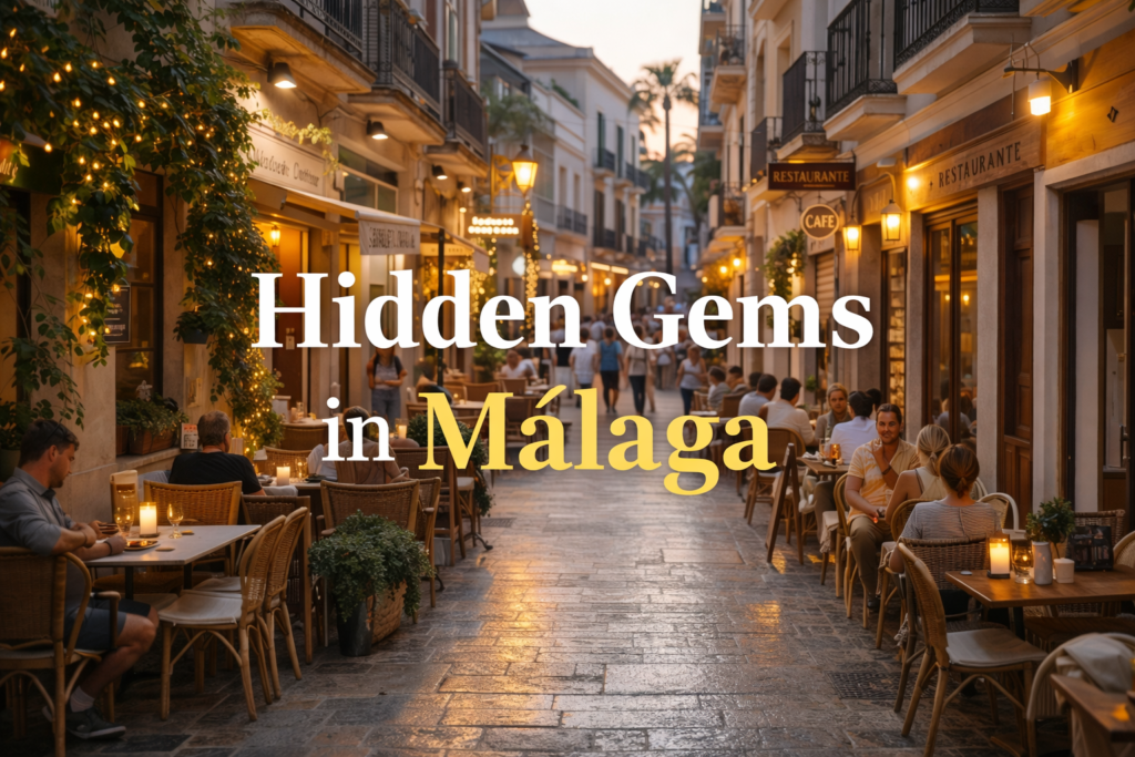 Dolda pärlor i Malaga med mysiga kaféer och lokala restauranger på kvällsgata
