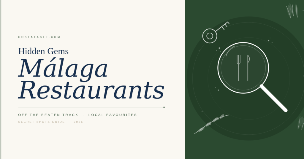 Magnifying glass and key illustration representing hidden gem restaurants in Málaga