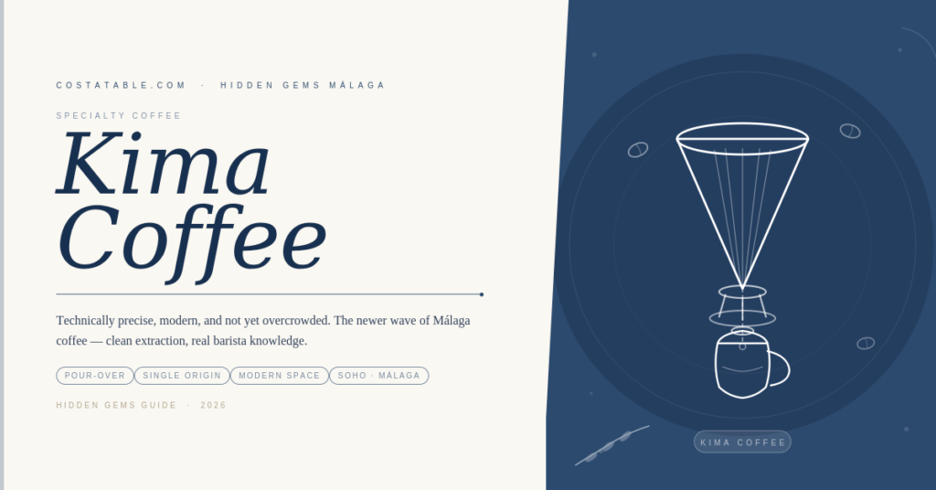 V60 pour-over dripper and coffee carafe illustration representing Kima Coffee specialty café in Málaga