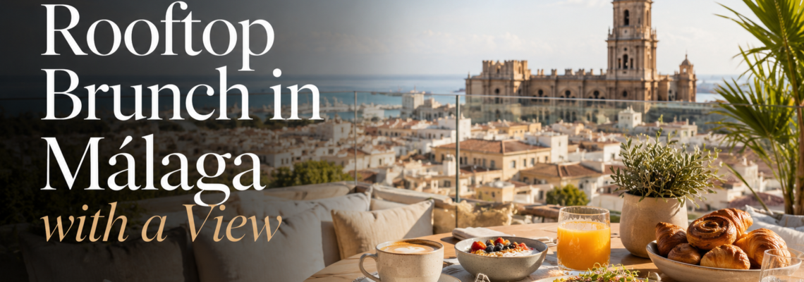 Rooftop brunch Malaga with view over cathedral and sea