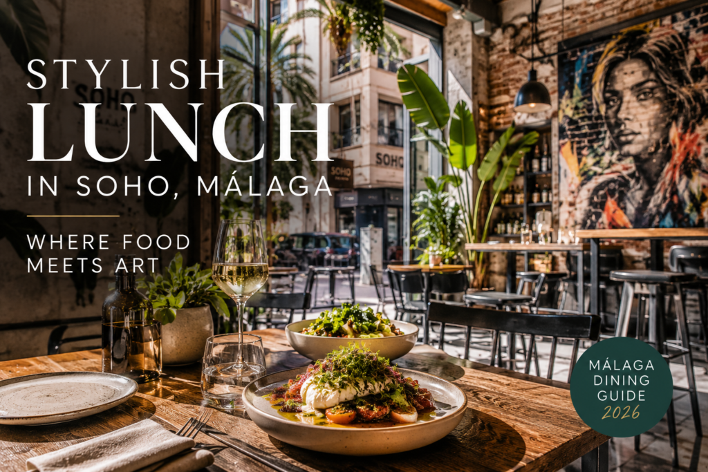 Modern stylish lunch restaurant in Soho Málaga with street art, industrial interior and gourmet Mediterranean food
