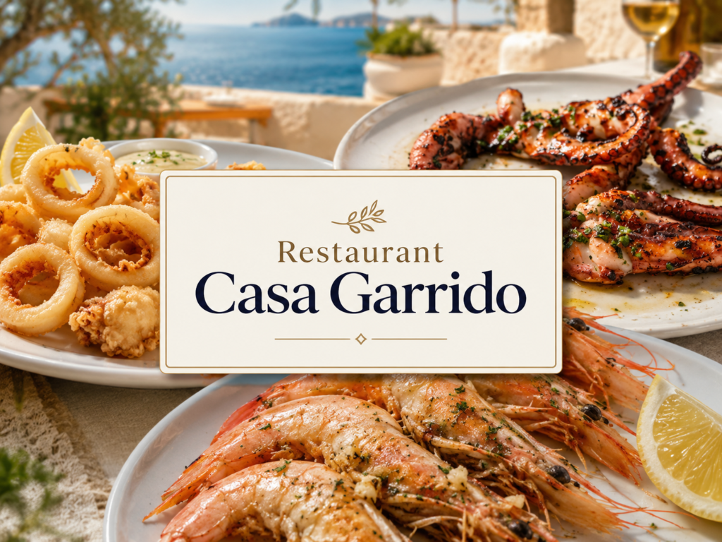 Restaurant Casa Garrido Fuengirola with grilled octopus, fried calamari, prawns and elegant seafood dining by the coast.